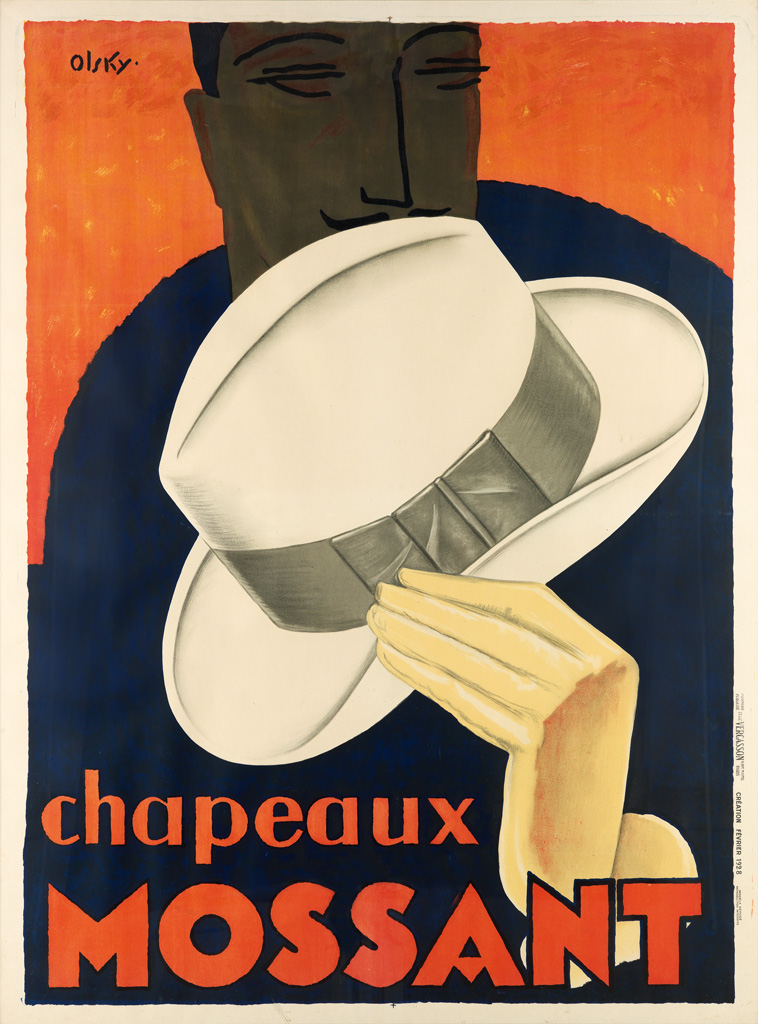 OLSKY (DATES UNKNOWN). CHAPEAUX MOSSANT. 1928. 62x46 inches, 159x119 cm. Vercasson, Paris.